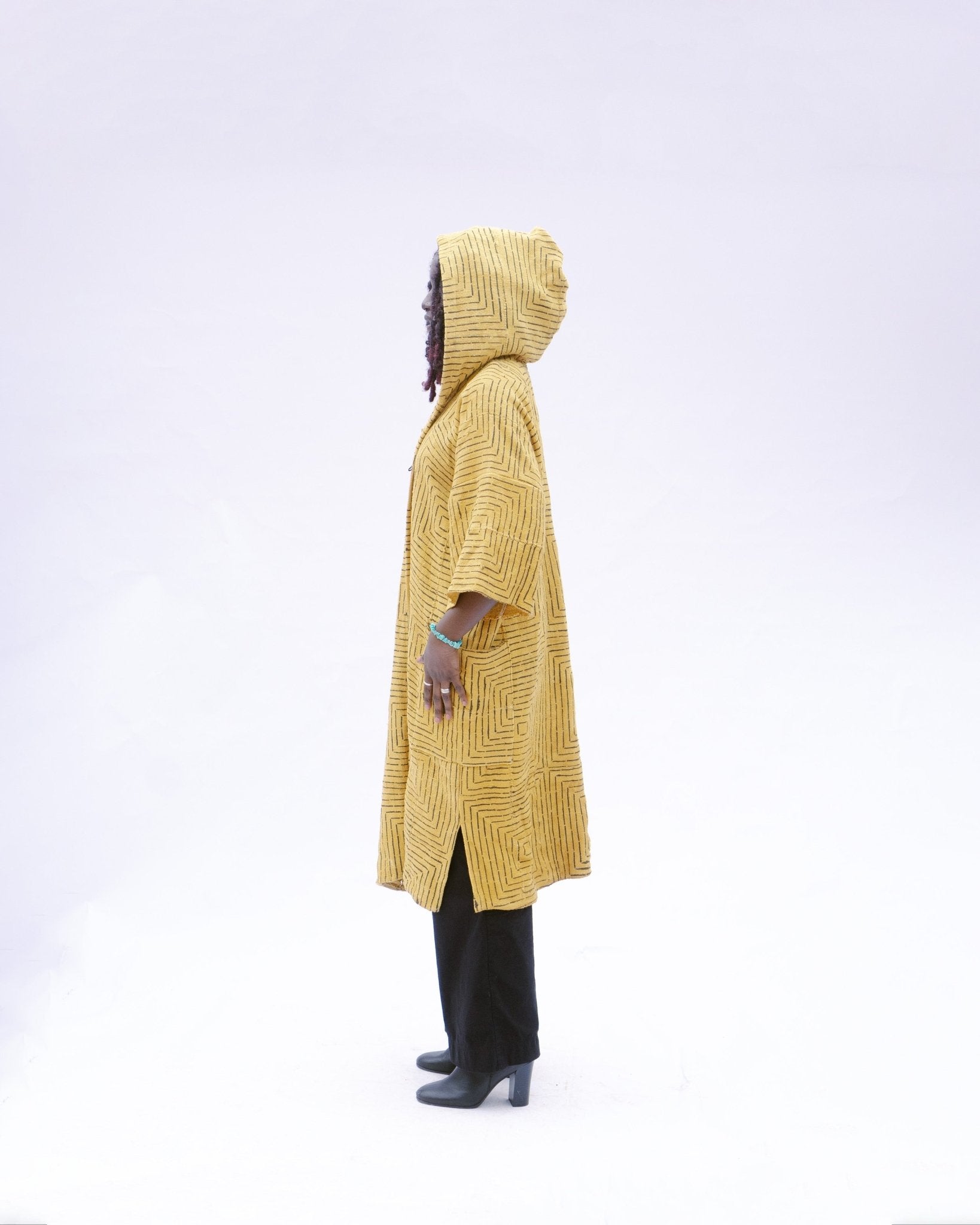 Yellow Frequency Hooded Bogolan Cloak#african_fabric_ghana#