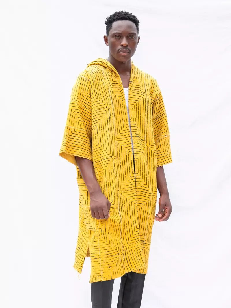 Yellow Frequency Hooded Bogolan Cloak#african_fabric_ghana#