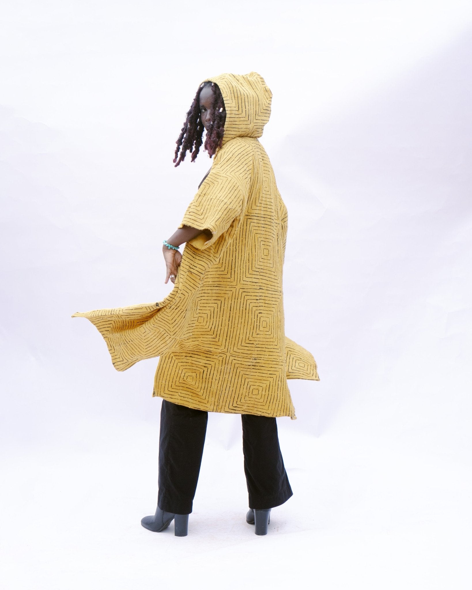Yellow Frequency Hooded Bogolan Cloak#african_fabric_ghana#