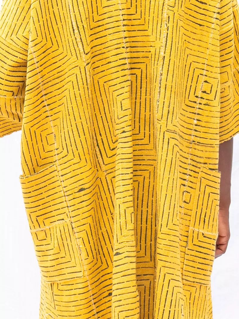 Yellow Frequency Hooded Bogolan Cloak#african_fabric_ghana#