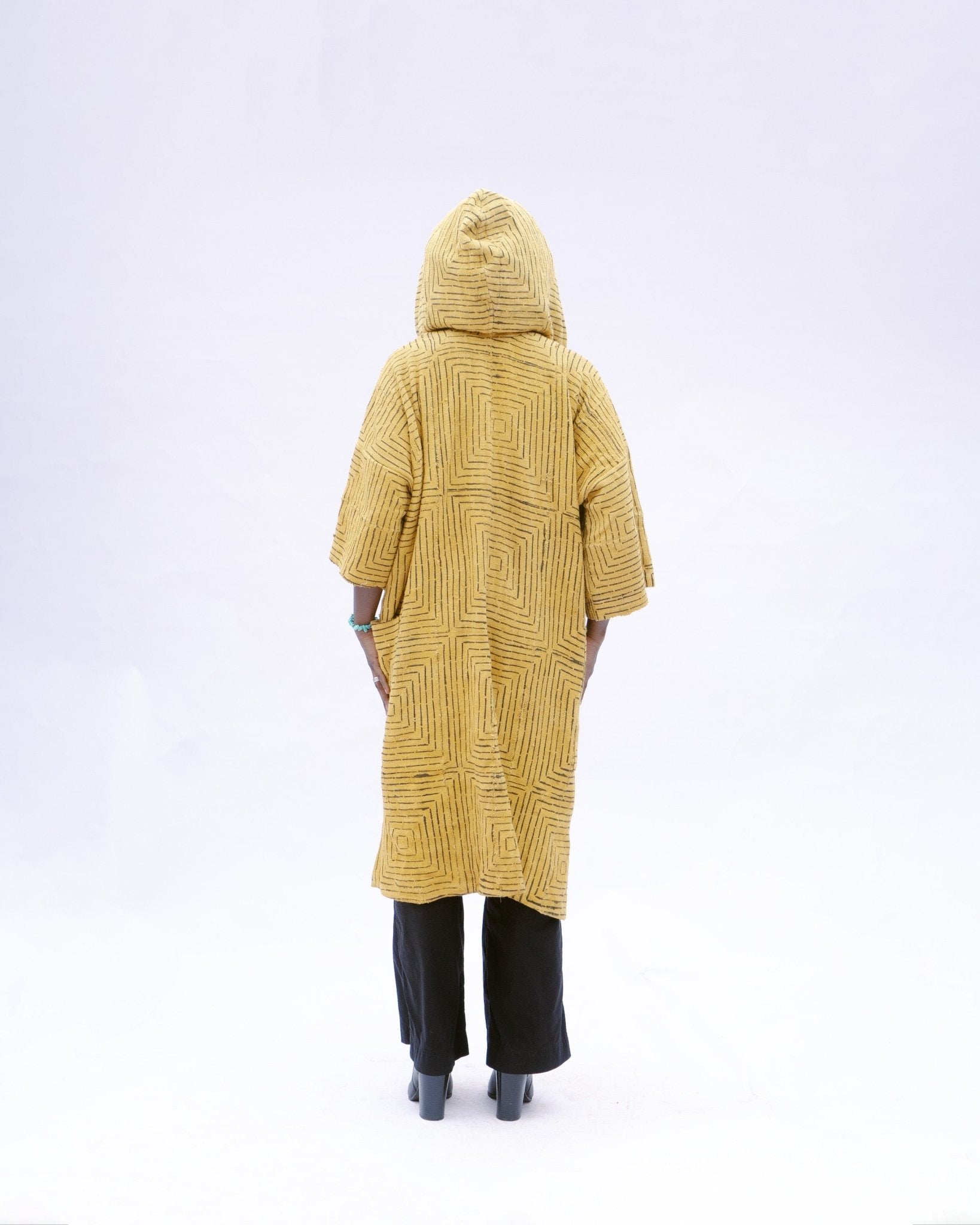 Yellow Frequency Hooded Bogolan Cloak#african_fabric_ghana#