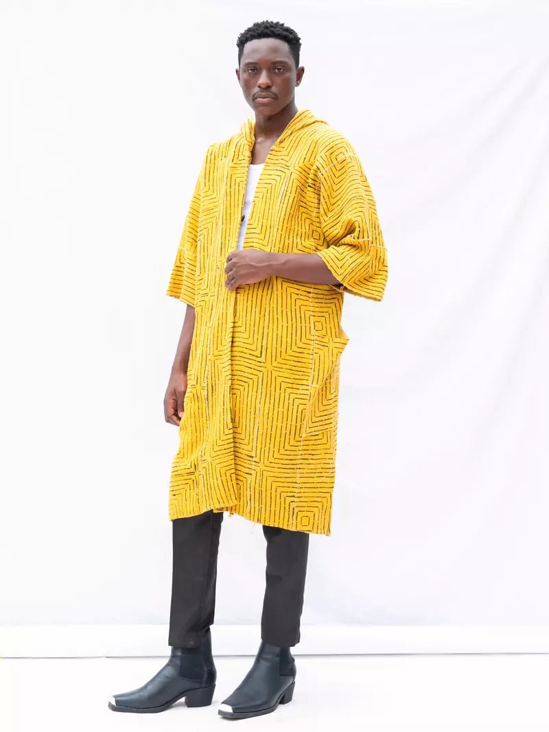 Yellow Frequency Hooded Bogolan Cloak#african_fabric_ghana#