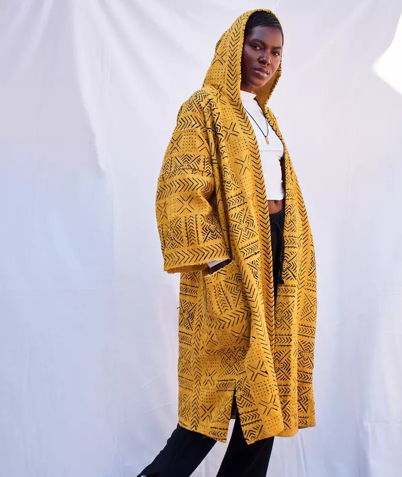 Yellow Sisi Hooded Bogolan Cloak#african_fabric_ghana#