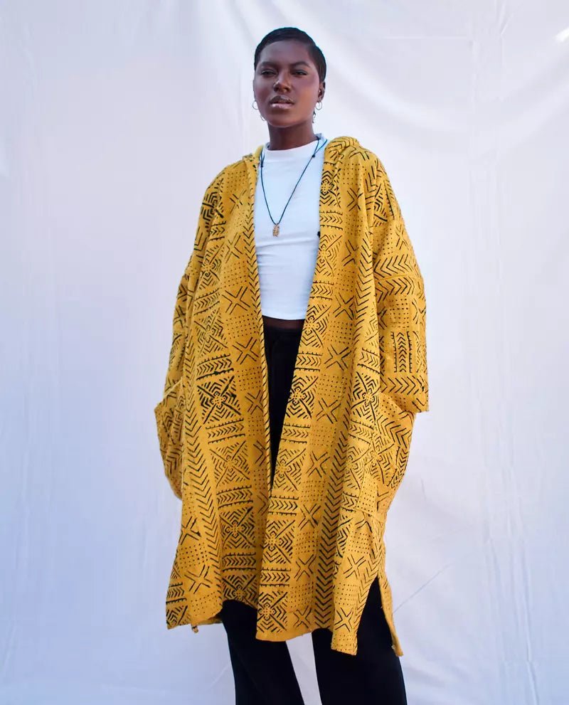 Yellow Sisi Hooded Bogolan Cloak#african_fabric_ghana#