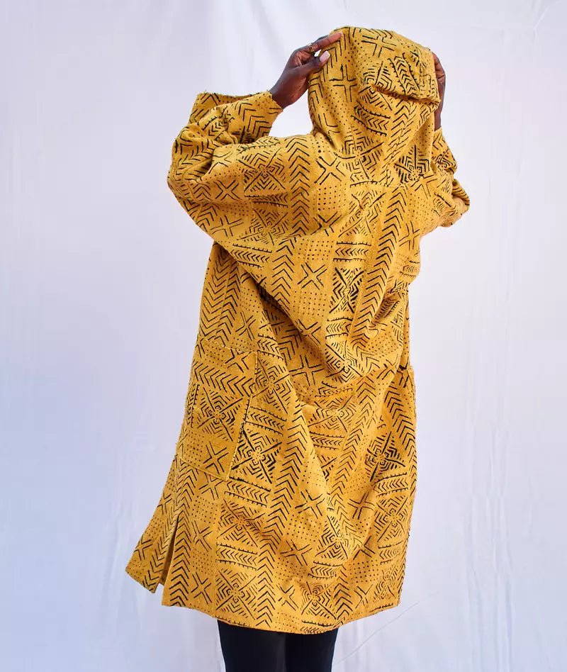 Yellow Sisi Hooded Bogolan Cloak#african_fabric_ghana#